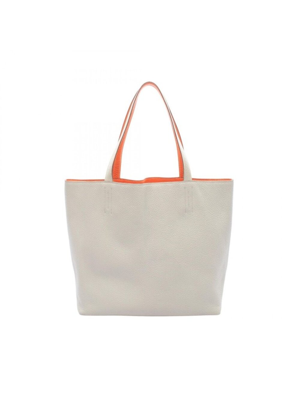 Hermes Tote Bag Double Sens 45 Pearl Gray Reversible Orange